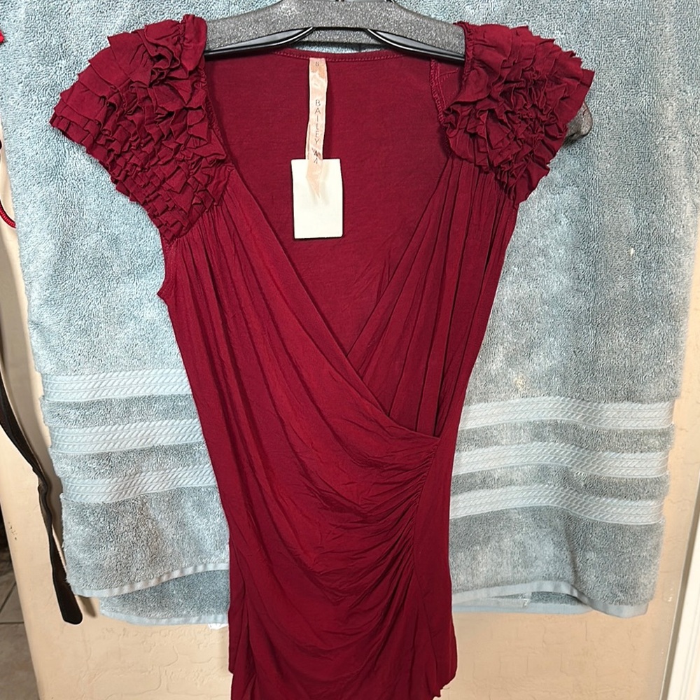 Chic Deep Red Ruffle Sleeve Blouse